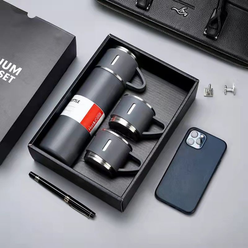 Bình nước giữ nhiệt lõi inox cao cấp tặng kèm 2 cốc full box sang trọng lịch sự MIIBOOSHI D2.094.DE
