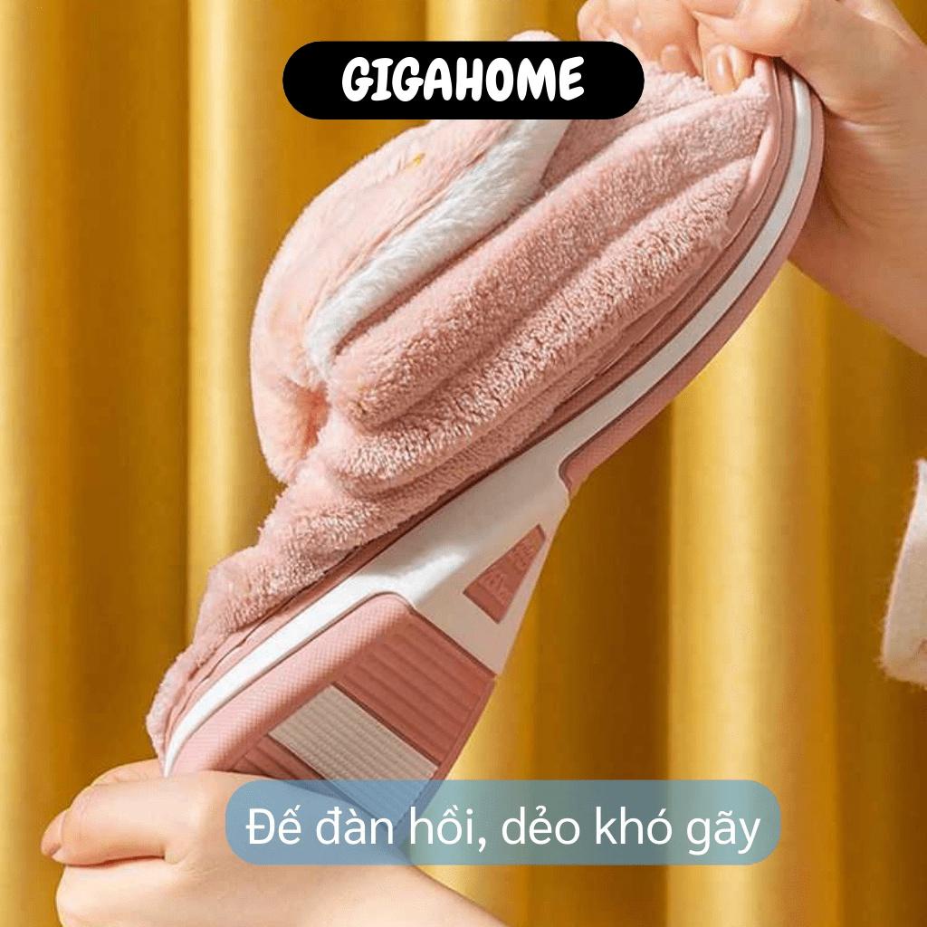 Dép Bông Ulzang GIGAHOME Dép Lông Sọc Tai Thỏ Mang Trong Nhà, Giữ Ấm Đôi Chân 10520