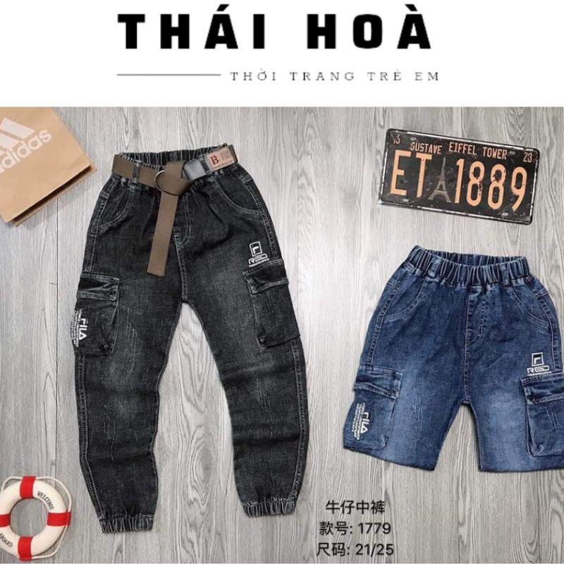 [BIG SIZE] quần jeans túi hộp bo ống bé trai 20_45kg chất jeans mềm quảng châu