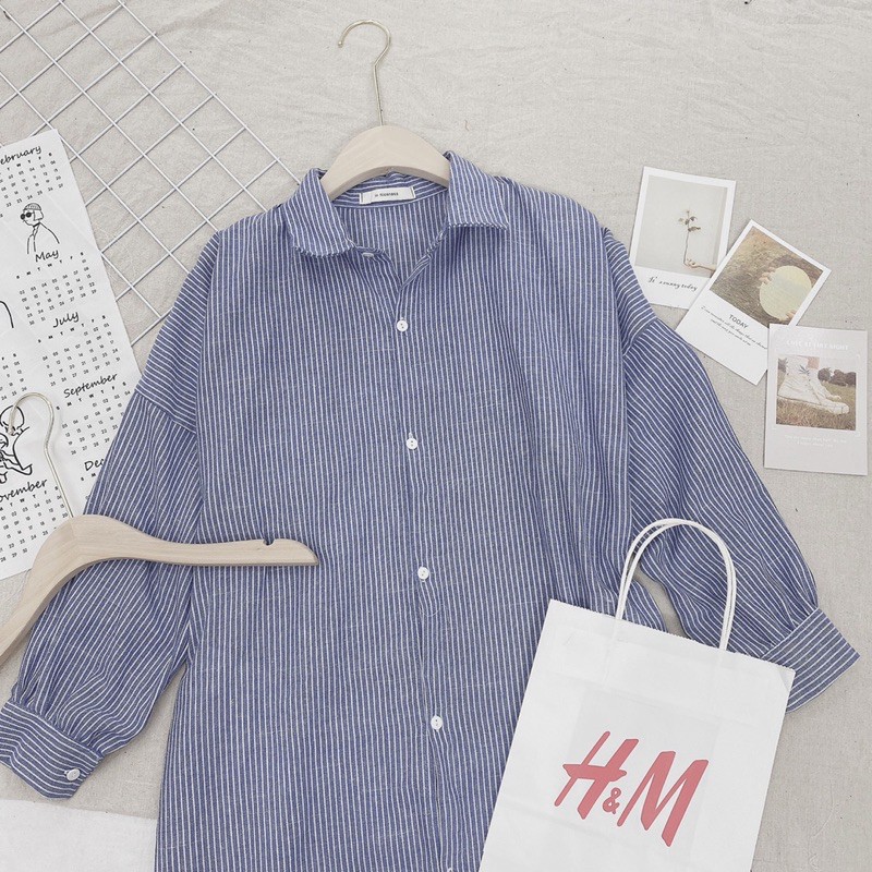 BLUE STRIPPED SHIRT DRESS - ĐẦM SƠ MI SỌC XANH DÁNG DÀI