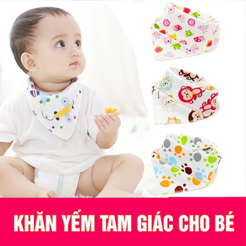Khăn Yếm Tam Giác Cotton 2 Lớp Cúc Bấm Cho Bé