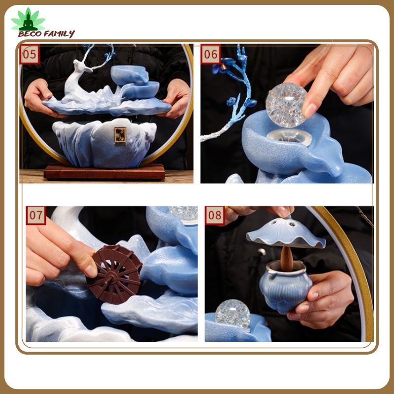 -Thác nước khói trầm hương, thác phong thủy may mắn cao cấp hươu xanh, kèm đèn Led sang trọng