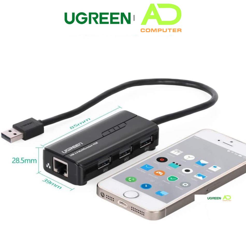 Cáp Chuyển UGREEN USB 2.0 sang Lan 10/100Mbps tích hợp Hub USB 2.0 3 cổng CR103 20264