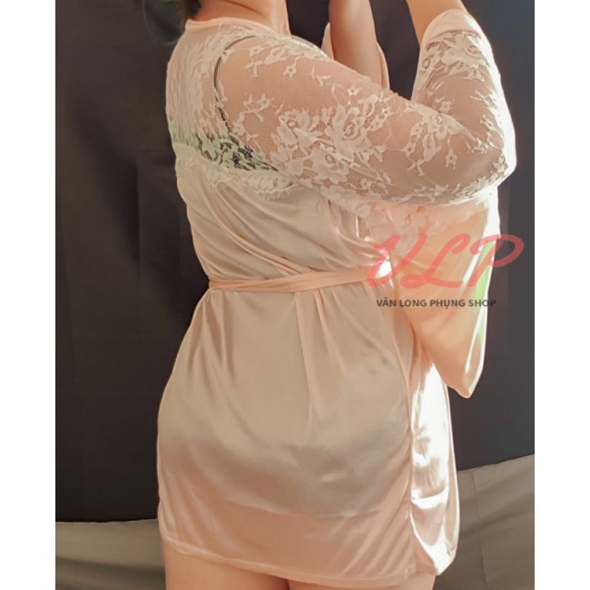 [BIGSIZE_90KG]_DN70_Áo choàng Satin bóng phối ren cổ trang