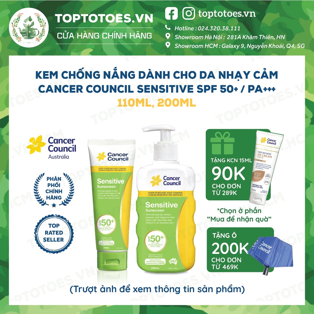 Kem chống nắng dành cho Da nhạy cảm Cancer Council Sensitive SPF 50+/ PA +++