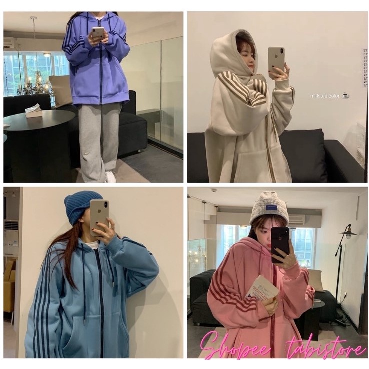 🌞 Áo khoác hoodie unisex nỉ bông cotton dưới 85kg gaustore - Áo khoác hoodie 4 sọc