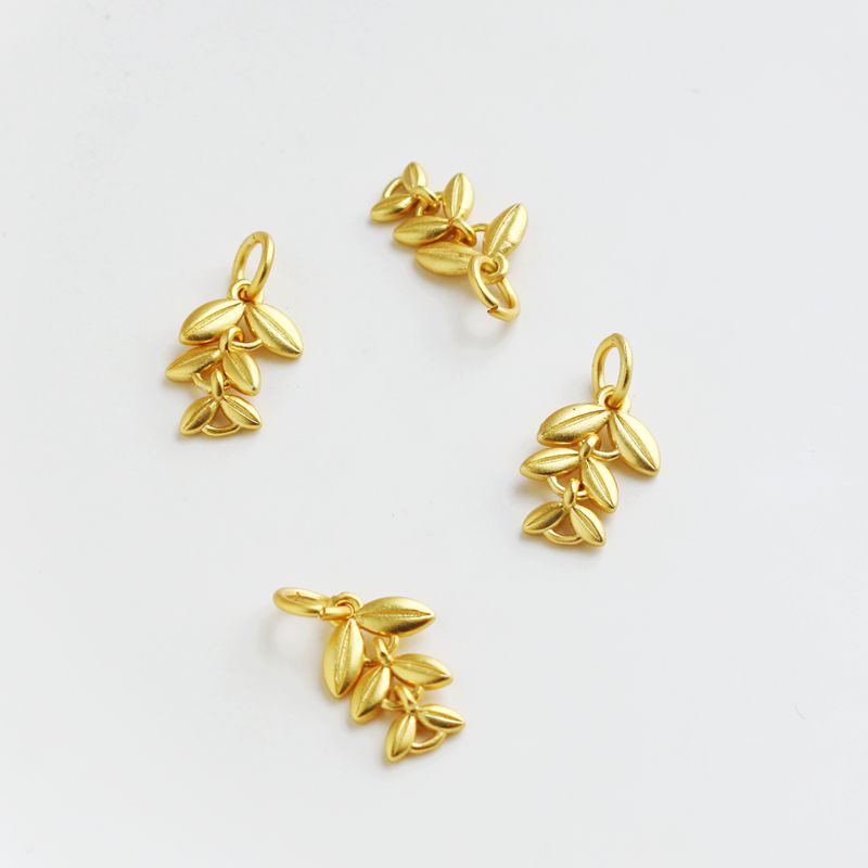 Mặt Dây Chuyền/ Khuyên Tai/ Vòng Tay/ Dây Chuyền Hình Lá Liễu Hai Mặt Màu Vàng 18k Kích Thước 9 * 15mm diy