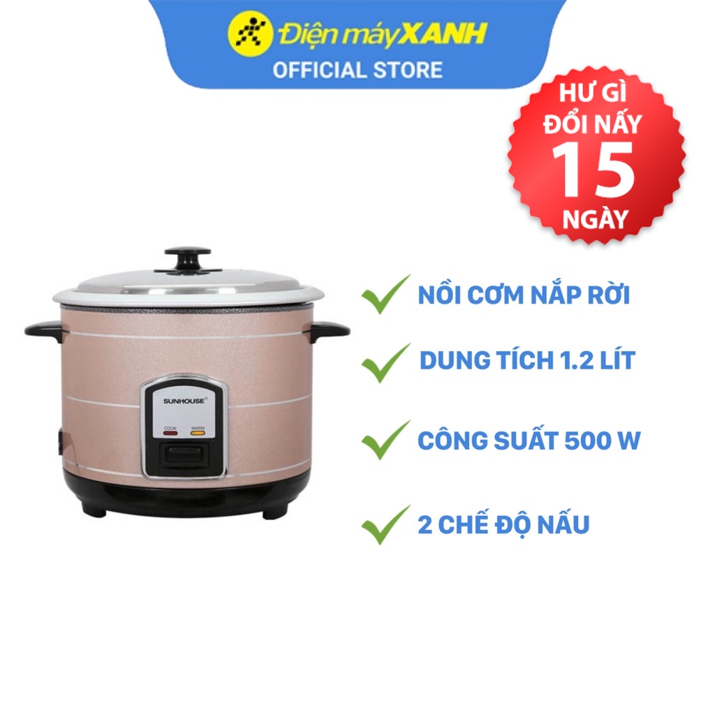 [Mã ELHADEV giảm 4% đơn 300K] Nồi cơm nắp rời Sunhouse 1.2 lít SHD8105