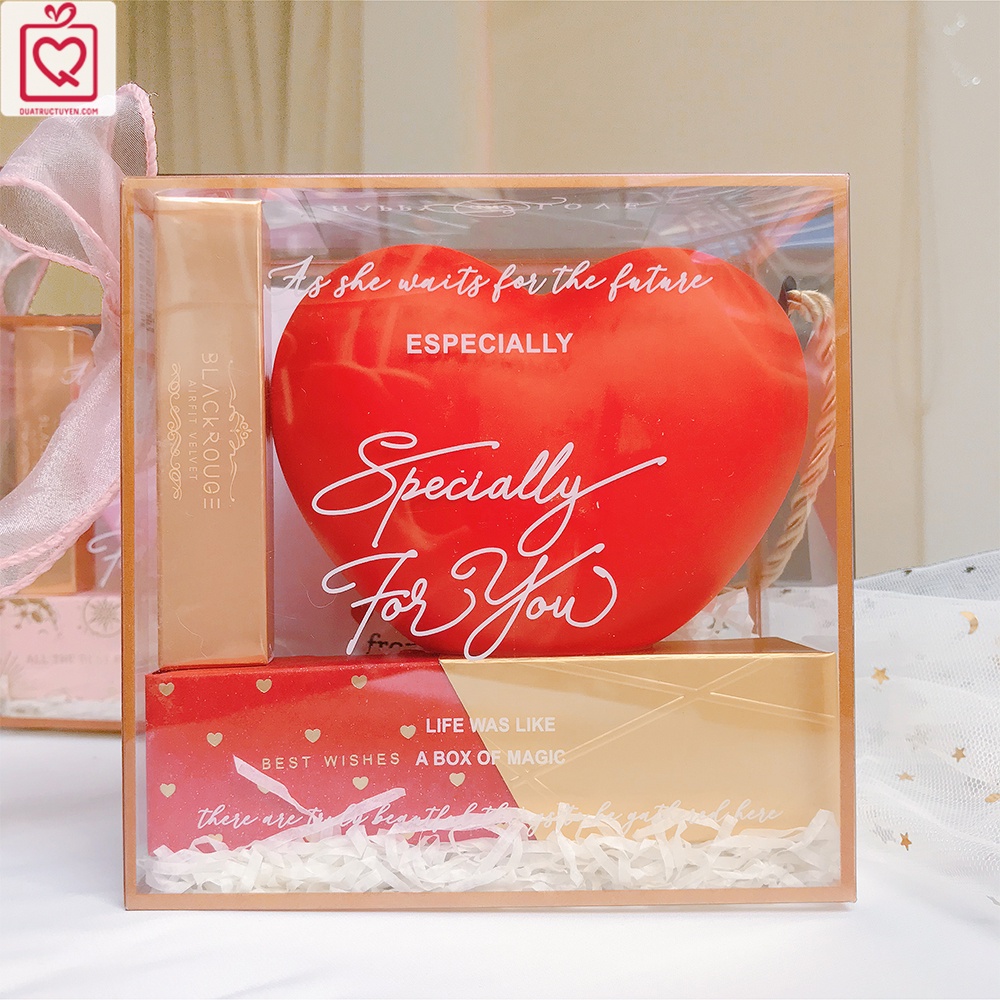 Set quà tặng Valentine Only Love You gồm socola, đèn ngủ trái tim, son môi hộp trong suốt Luv144 tặng 14/2
