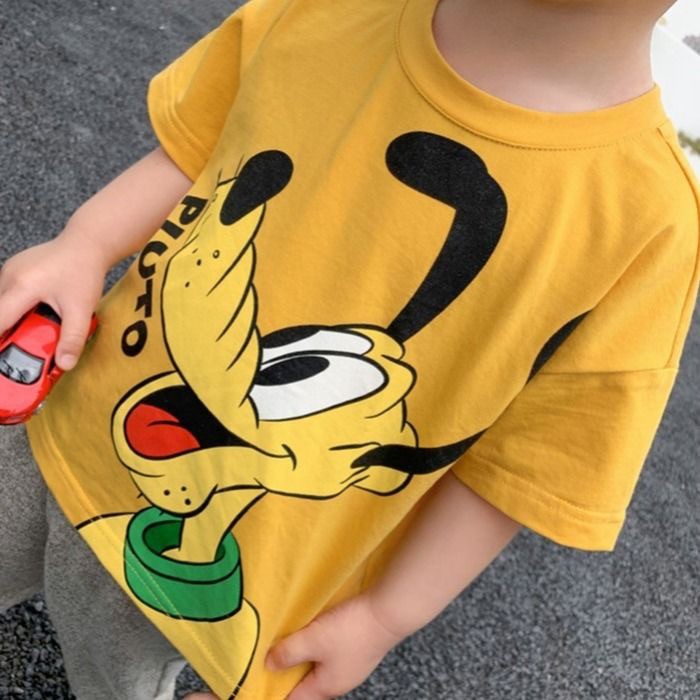 Áo Cộc Tay Cotton In Hình Chuột Mickey, Chó Pluto Đáng Yêu Cho Bé 8-18kg