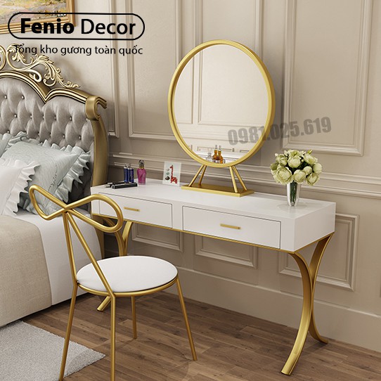 Gương để bàn trang điểm Fenio Decor cỡ lớn dáng tròn hoàn thiện tỉ mỉ cao cấp