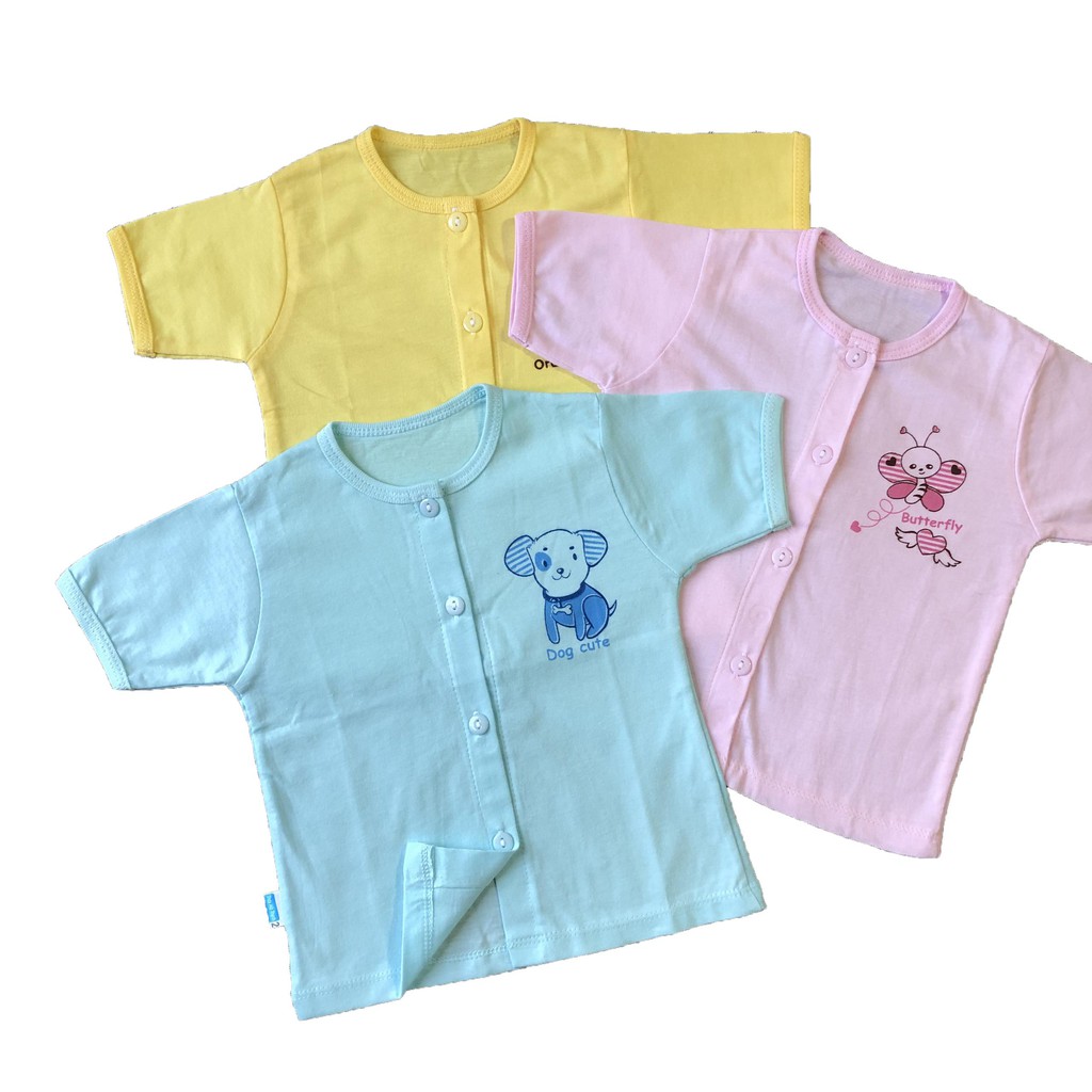 Áo Sơ Sinh Cotton Tay Ngắn Màu Cài Nút Giữa Thái Hà Thịnh- Size 2kg Đến 12Kg - Chất Vải Cotton 100% Mềm, Mịn, Thoáng
