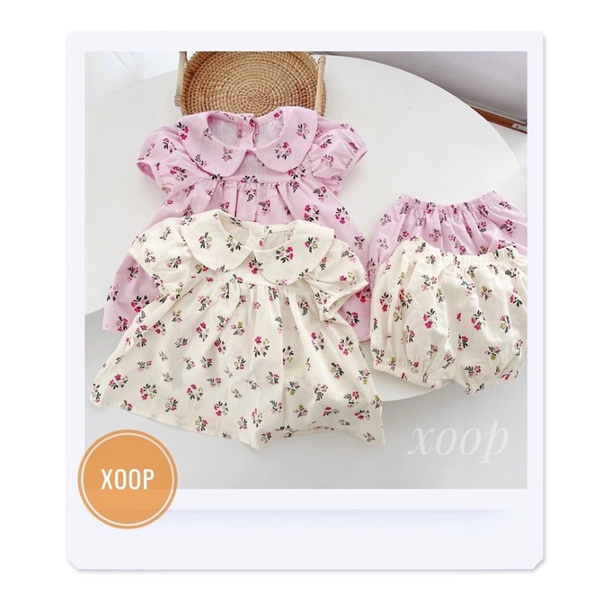 Bộ cộc tay hoa nhí cổ sen chất thô xước xịn đẹp bé gái (8-17kg) (SP002129 ) shop phúc yến