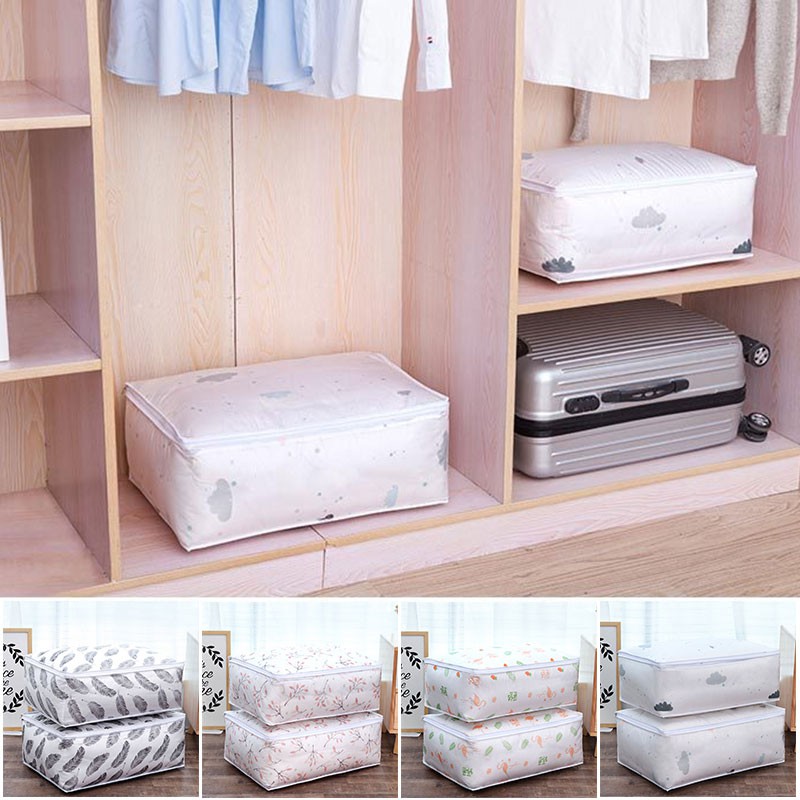 Túi Đựng Quần Áo/Chăn Mền Bằng PEVA Dày Trong Suốt In Họa Tiết Xinh Xắn Tiện Dụng