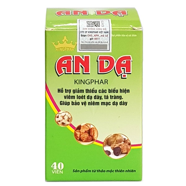 An Dạ Kingphar - Hỗ trợ giảm đau rát thượng vị, ợ chua, trào ngược dạ dày (Lọ 40 viên)