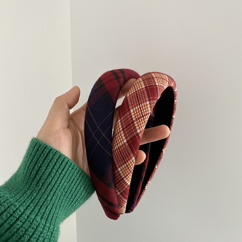 Băng đô cài tóc sọc caro tone màu đỏ phong cách mạnh mẽ đáng yêu