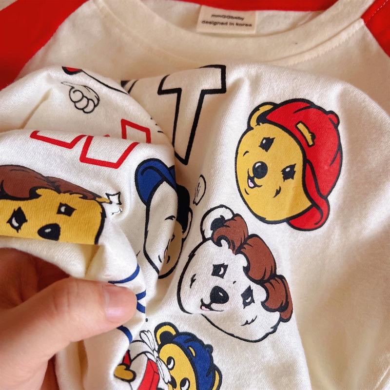 [Babycat] Hàng Có Sẵn Áo Thun Cotton Nguyên Chất Tay Dài Dáng Rộng Phong Cách Hàn Quốc Nhật Bản Mới Cho Bé Trai Bé Gái