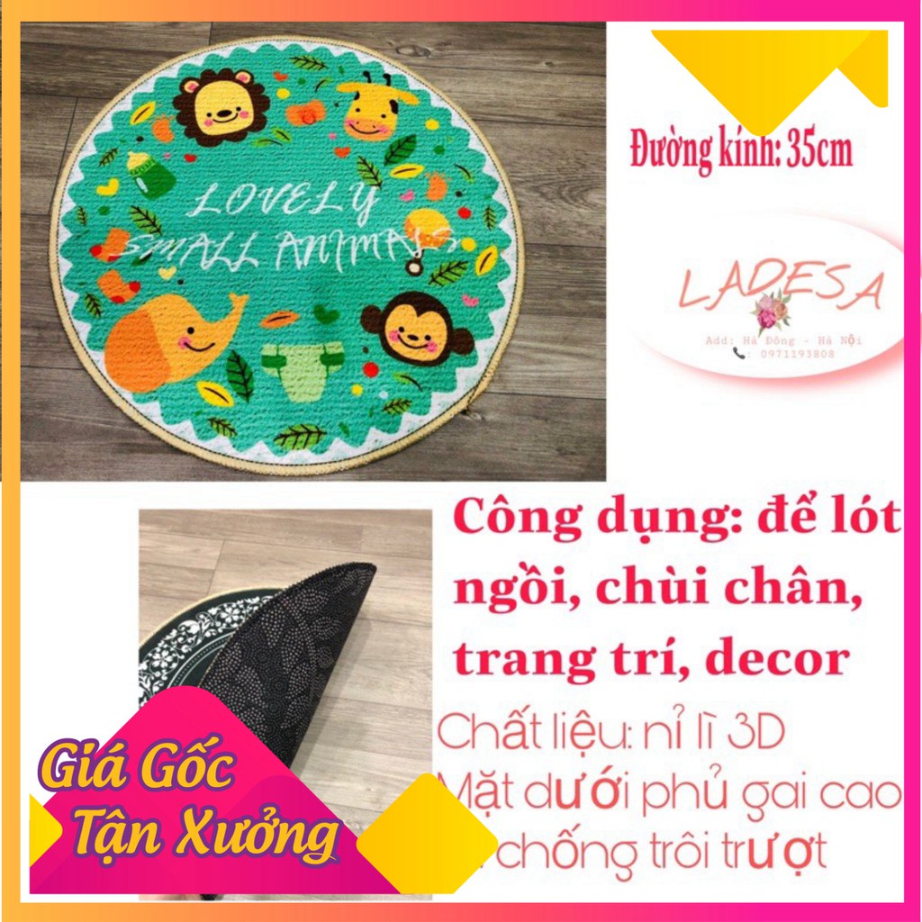 Thảm trải sàn, thảm bali hình tròn dùng để lót ngồi, chùi chân, decor phòng đường kính 35cm