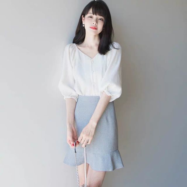 Set công sở cho nữ gồm áo + chân váy cực xinh
