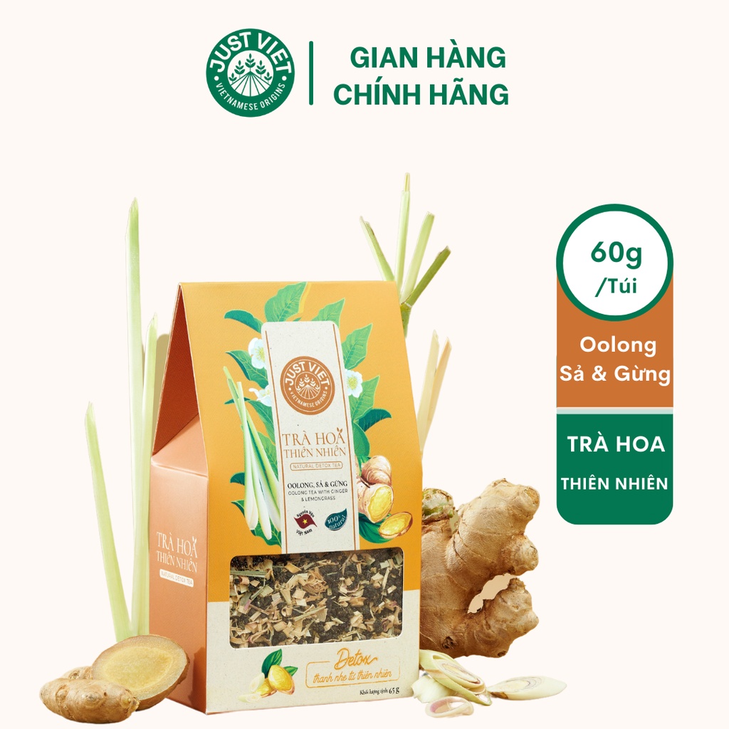 Trà Hoa Thiên Nhiên Detox Just Viet - Oolong Sả Gừng Sấy - Thanh Lọc - Tốt Cho Sức Khỏe