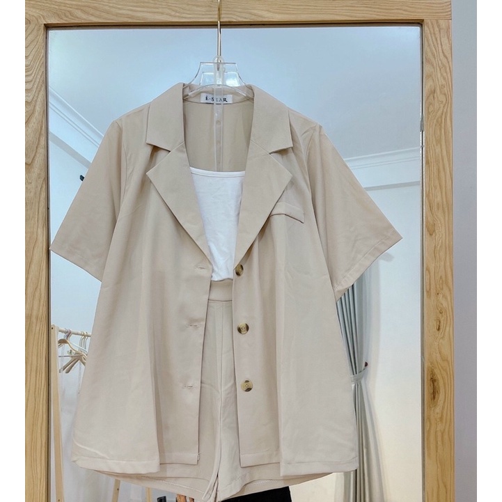 Set blazer vest cộc tay vải trơn thiết kế thanh lịch, trẻ trung