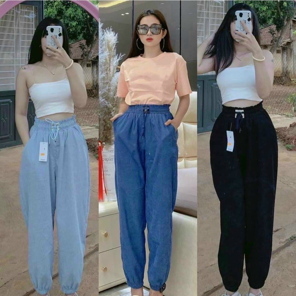 Quần Jogger Nữ Trơn Bo Gấu Ullzang Unisex Nam Nữ Ba Màu