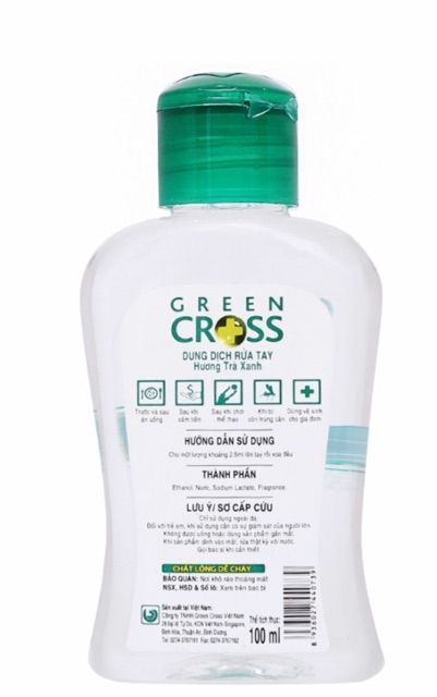 Dung dịch rửa tay khô Green Cross hương trà xanh chai 100ml
