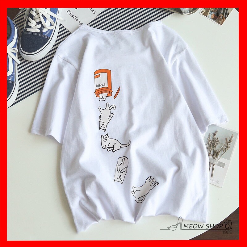 Áo Thun Unisex Tay Lỡ Siêu Mát In 5 Con Mèo Cute Form đẹp mặc cực dễ thương