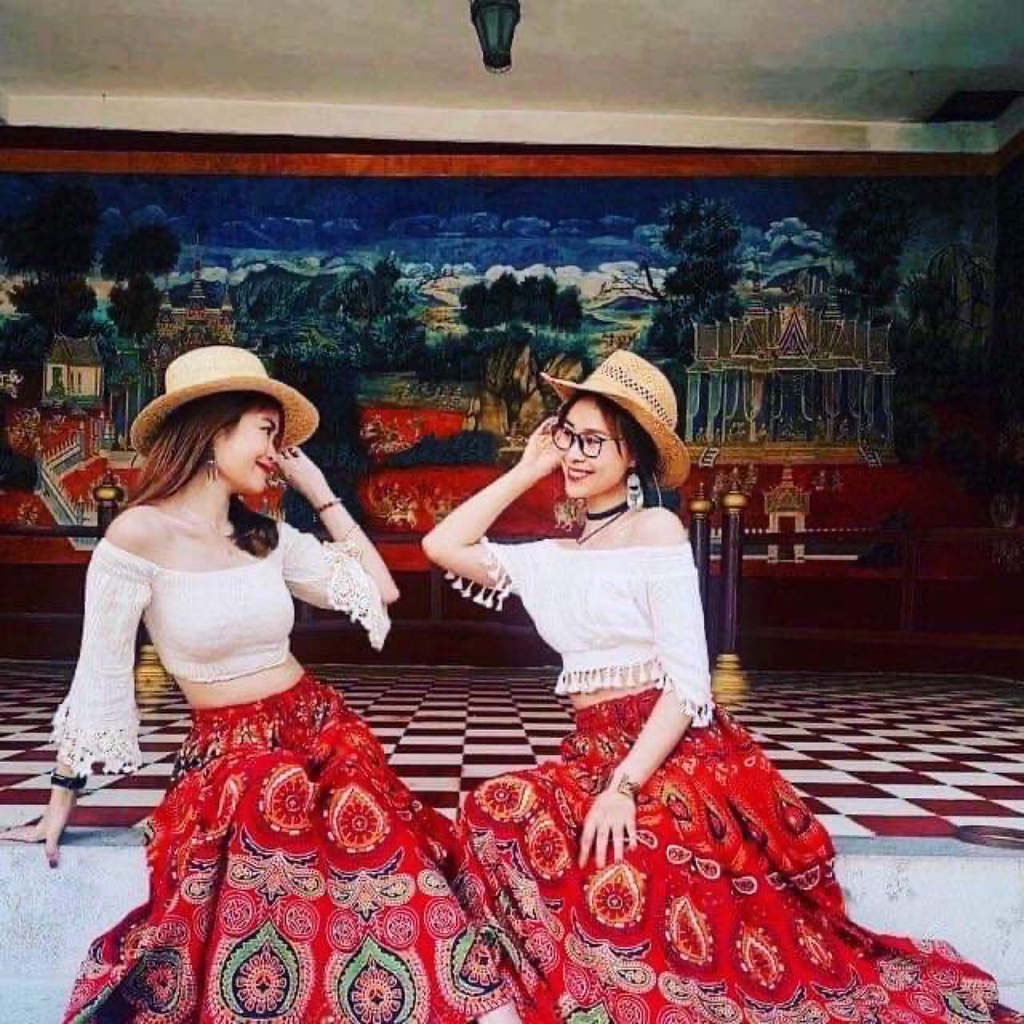 Chân váy ấn hoạ tiết giọt nước 95cm