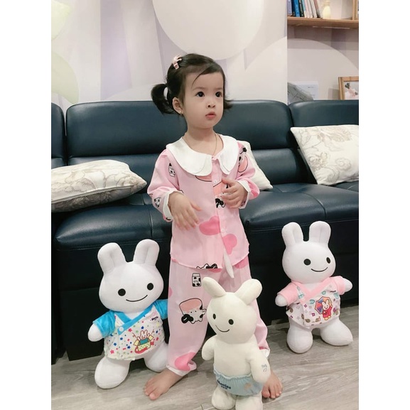 [ 16-41 KG ]  Set Bộ Mặc Nhà Pijama Lụa Cao Cấp Cho Bé Gái - Pijama Lụa Cổ Sen Phối Nơ Cho Bé Yêu