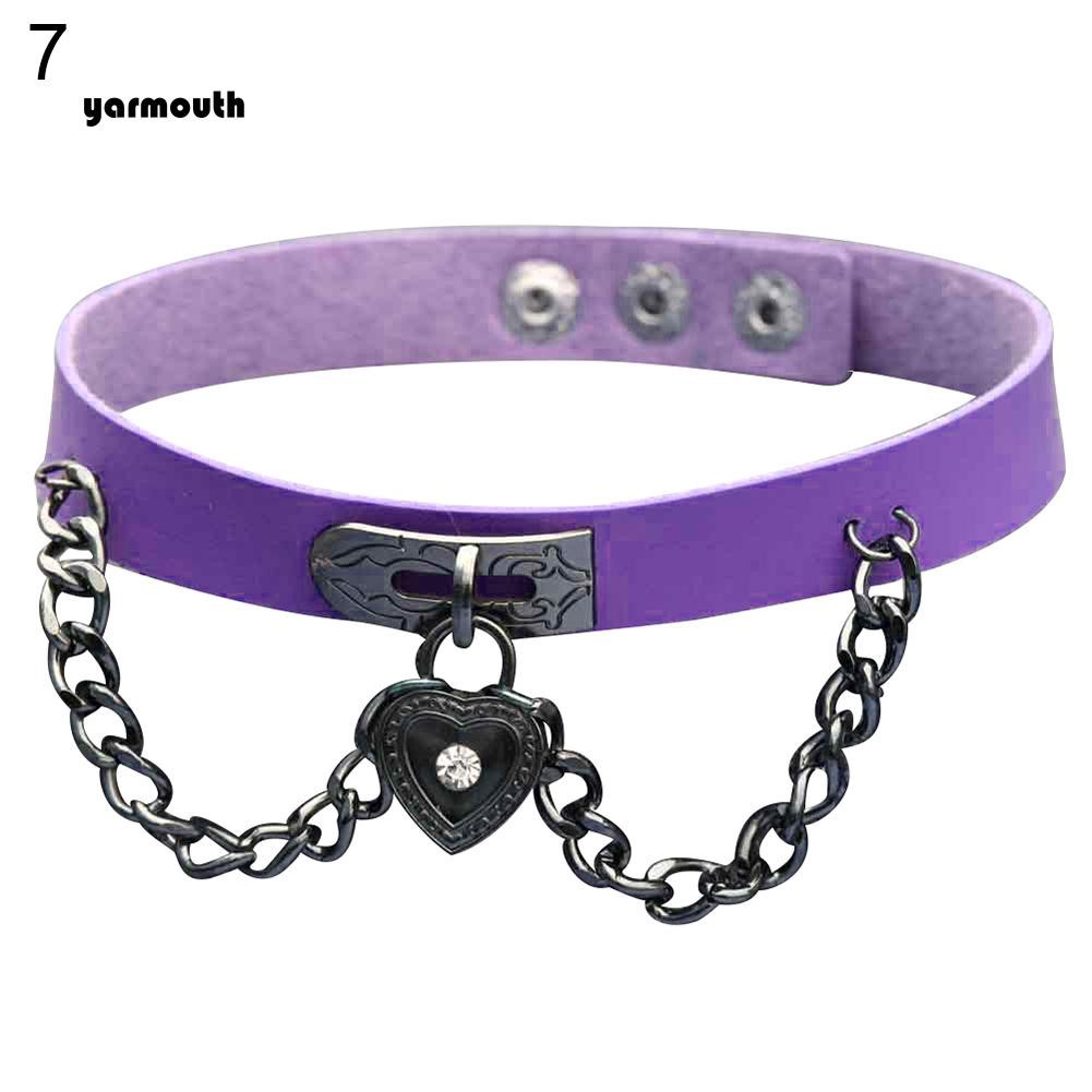 Vòng Choker đeo cổ bằng da giả mặt trái tim phối dây móc xích thời trang cho nữ