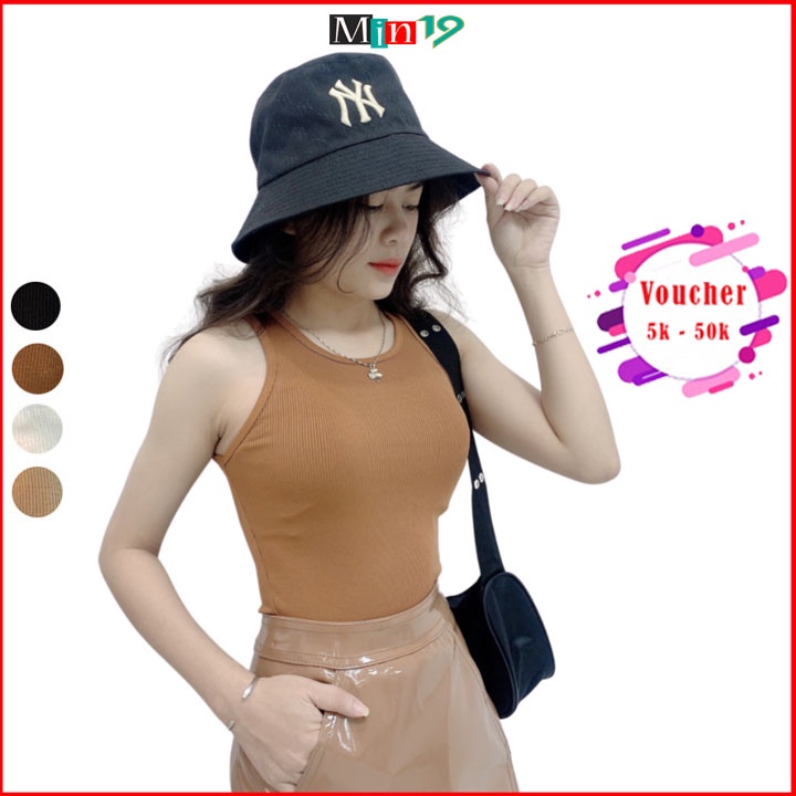 Áo ba lỗ nữ croptop form rộng ngắn bigsize kiểu ôm sát nách thể thao cổ tròn chất len tăm màu trắng đen nâu thời trang