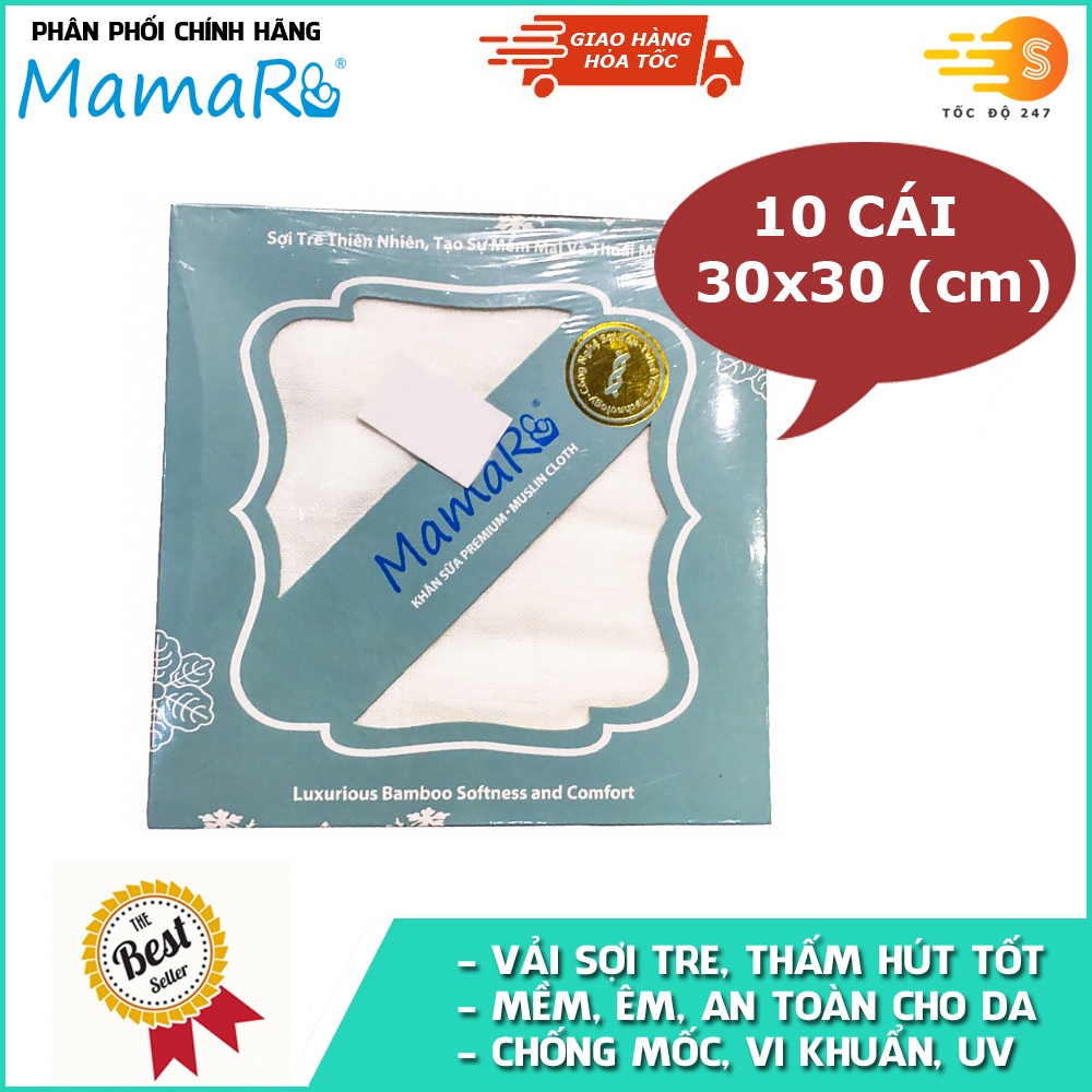 Bộ 10 cái khăn sữa vải sợi tre cho bé 30x30 Mamaru MA-KS30X30