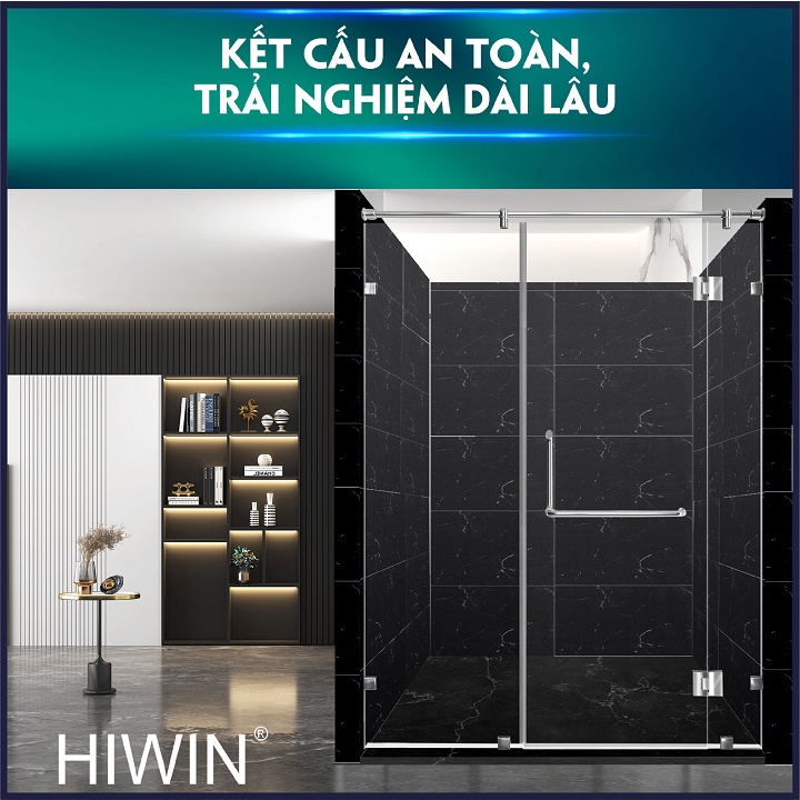 Bộ phụ kiện vách tắm kính kết cấu 180 độ chất liệu inox 304 mặt gương HIWIN