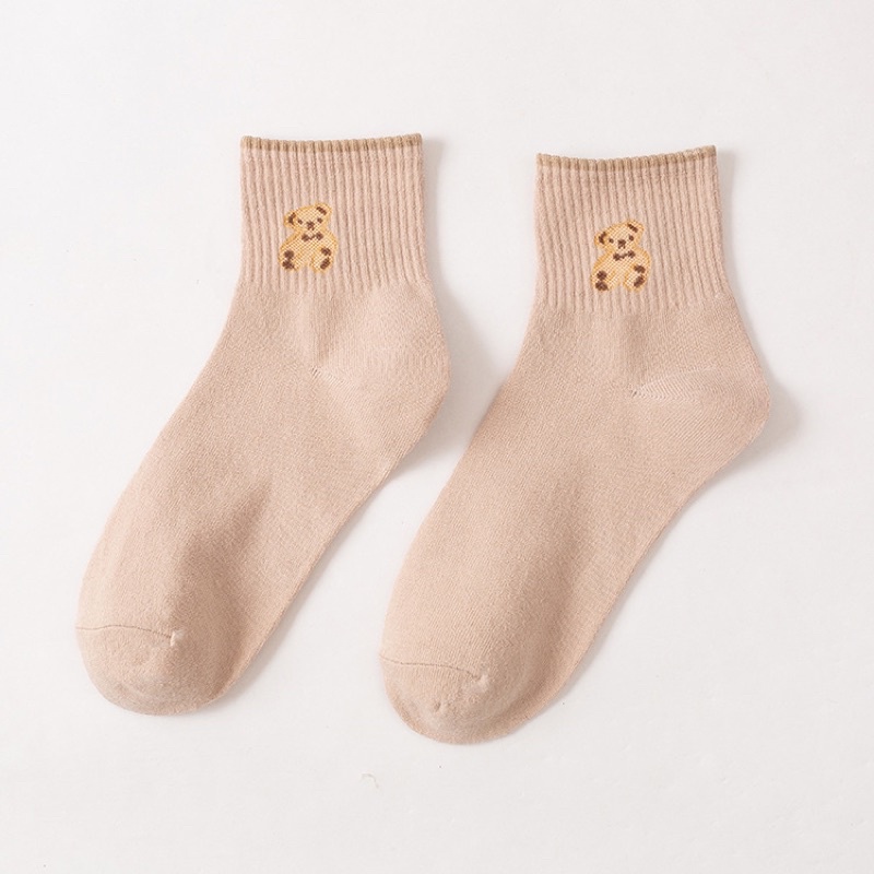 Tất dệt kim cổ cao thêu gấu Phong Cách Vintage Hàn Quốc Mẫu tcc2