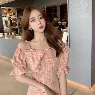 VÁY BÁNH BÈO HỞ VAI ĐÍNH NÚT