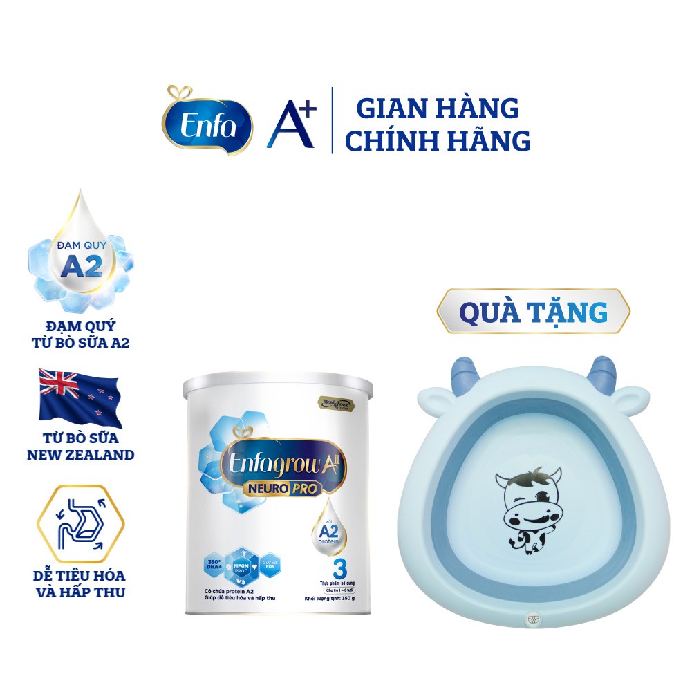 [Tặng Chậu Rửa Mặt Hình Con Bò] Bộ 1 Lon Sữa Bột Enfagrow A2 Neuropro 3 Cho Trẻ Từ 1 - 6tuổi – 350g