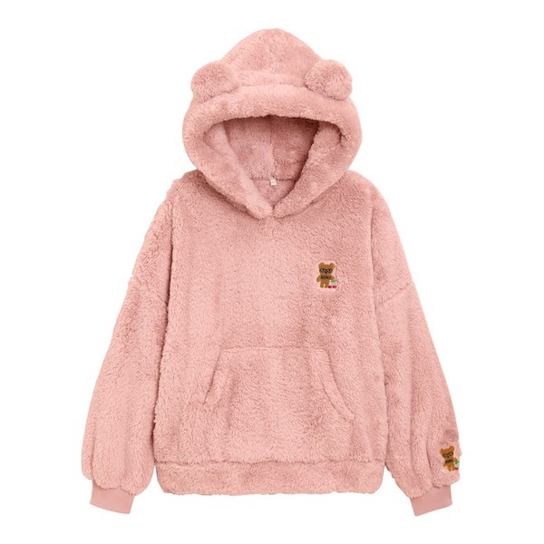 Áo lông cừu có mũ tai gấu hoodies bé gái tuổi teen dễ thương của GU - Nhật