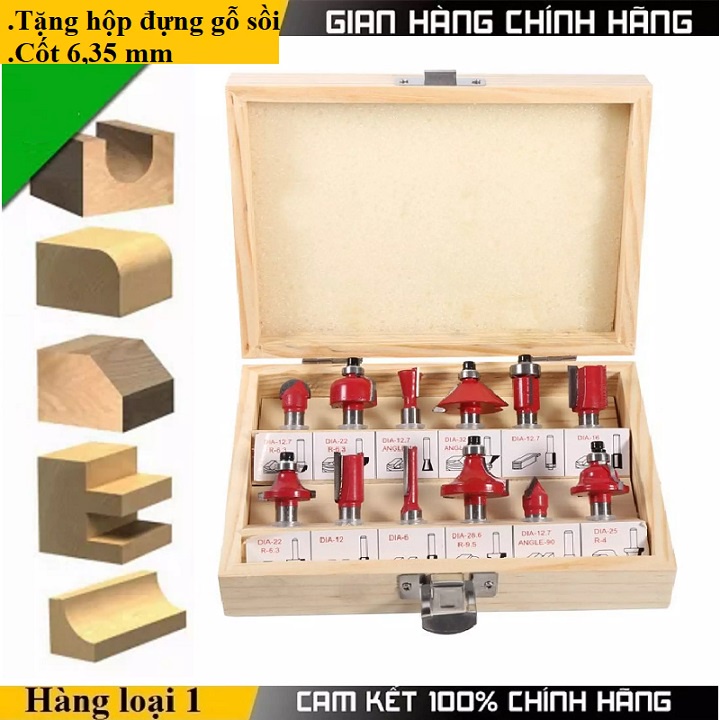 Bộ mũi phay gỗ 6,35 (12 món)