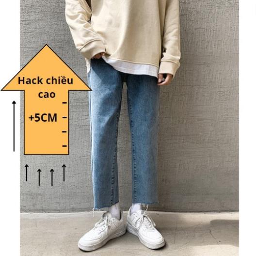 Quần Jean Baggy Nam Ống Rộng Cắt Gấu Màu Xanh Đậm Unisex Vải Không Phai Màu-B03 ®️