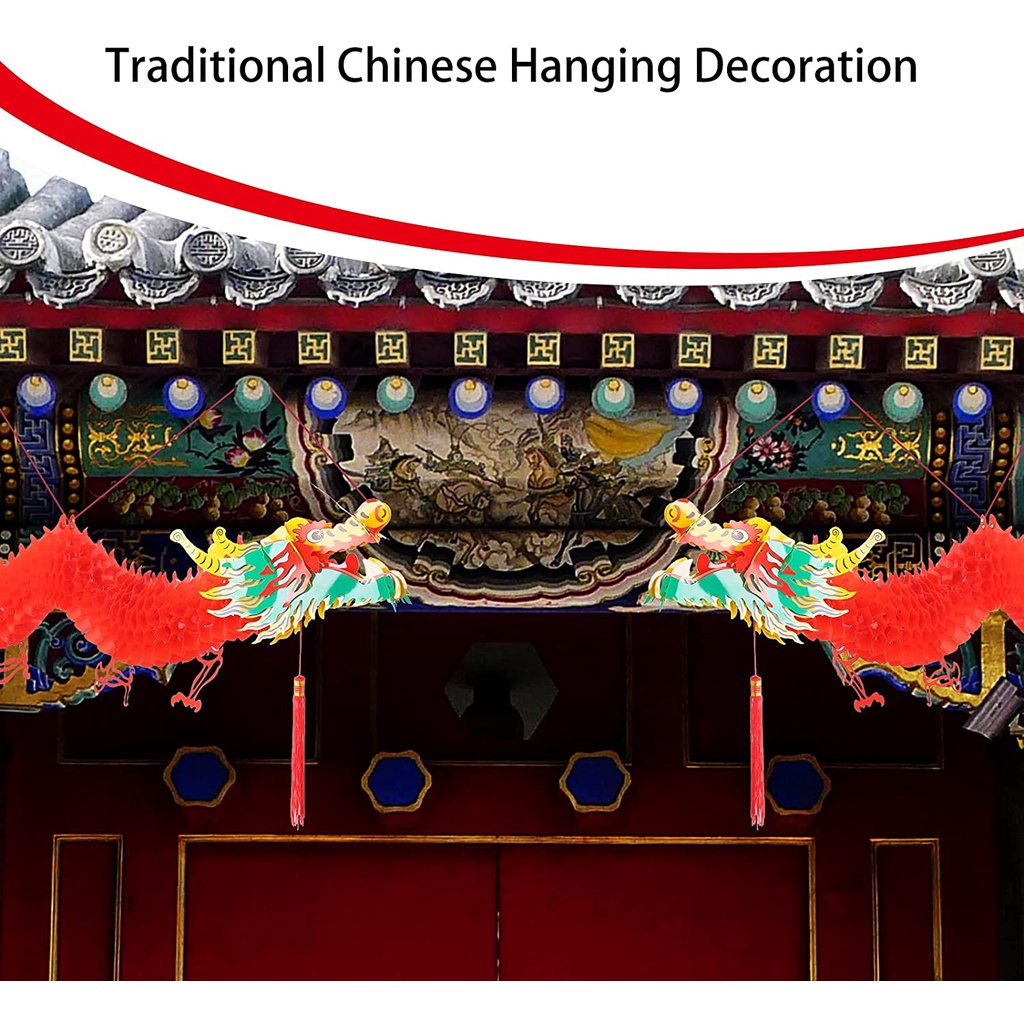 2 cái Tết Nguyên Đán Rồng Đỏ Vòng Hoa Treo Trang Trí Bằng Nhựa 3D Không Thấm Nước Đồ Trang Trí Bên Đèn Lồng, 0.5M