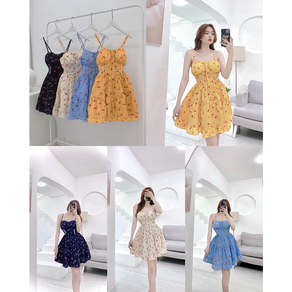 Đầm Jumsuit 2 Dây Xòe Xếp Li Nhún 4 màu