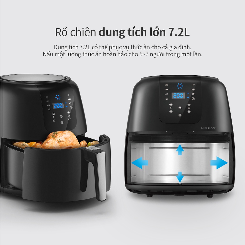 Nồi Chiên Không Dầu Lock&Lock Super Jumbo Air Fryer 7.2L Màu đen EJF296BLK