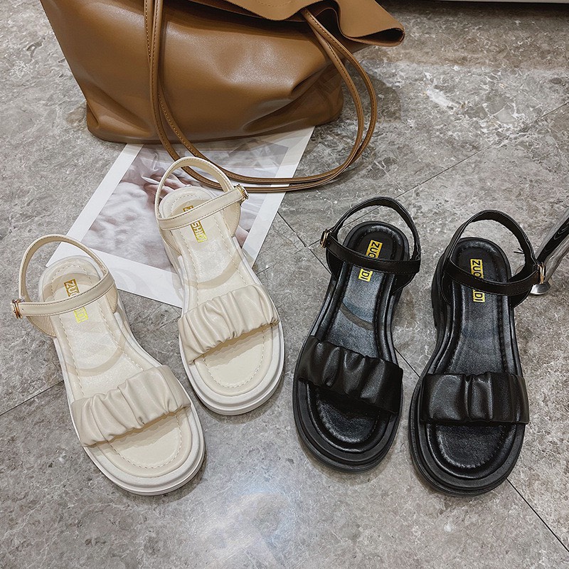 Sandal nữ quai Nhún đế cao 3cm cực ki đẹp