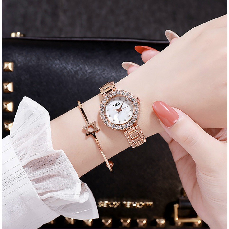 ♥️FreeShip♥️ Đồng hồ thời trang nữ DZG đính cườm cao cấp 💥TẶNG PIN ĐI KÈM💥