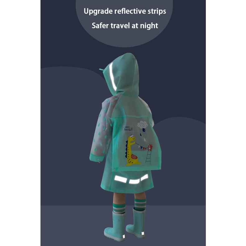 Áo Mưa Có Mũ Trùm Chống Nước In Hình Hoạt Hình Phản Quang Cho Trẻ Em 6-13 Tuổi