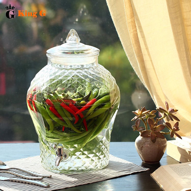 Bình Thủy Tinh  King G - Bình Thủy Tinh Ngâm Rượu Họa Tiết Kim Cương Dung Tích 3L, 6L, 8L, 10L, 15L, 25L -BKC01