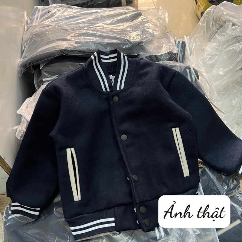 Áo khoác bé trai cổ bomber cúc bấm chất dạ xuất dư cao cấp JIMADO