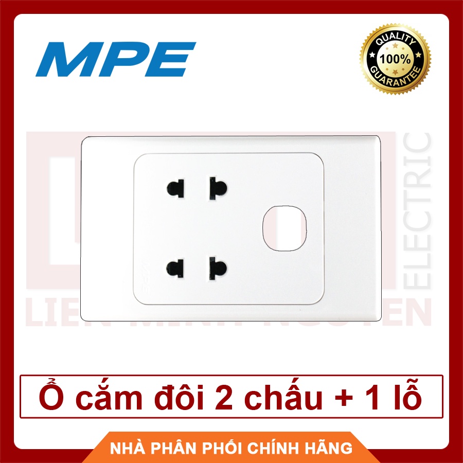 MPE, Bộ ổ cắm đôi 2 chấu 16A + 1 Lỗ trống gắn thiết bị, Hàng Việt Nam, Chất Lượng Cao