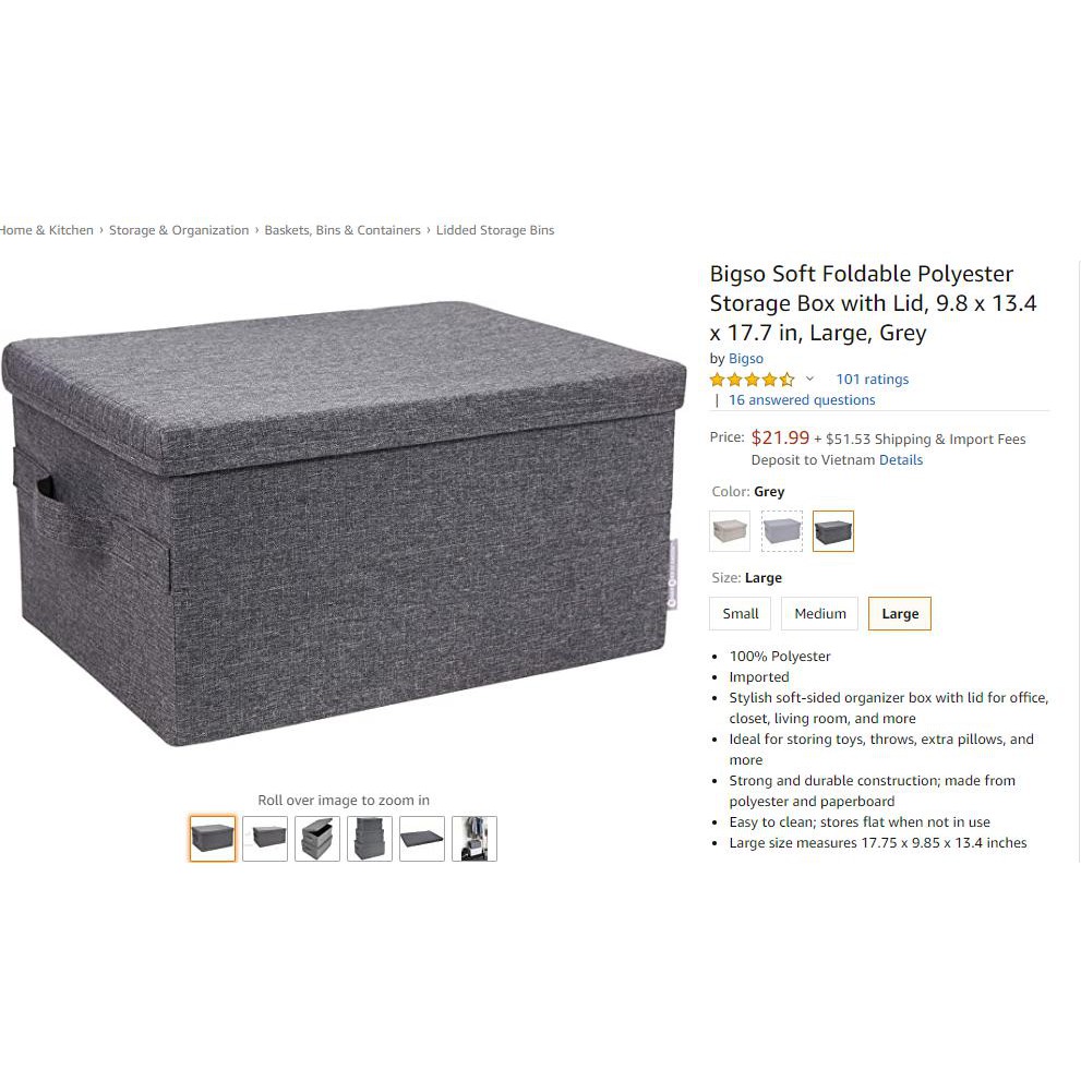 Hộp đựng đồ vải oxford khung cứng hàng xuất Thụy Điển (siêu đẹp)